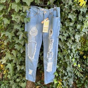 Ripped straight leg jeans